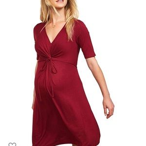 Maternity 3/4 Sleeve Knot Front A-line Dress